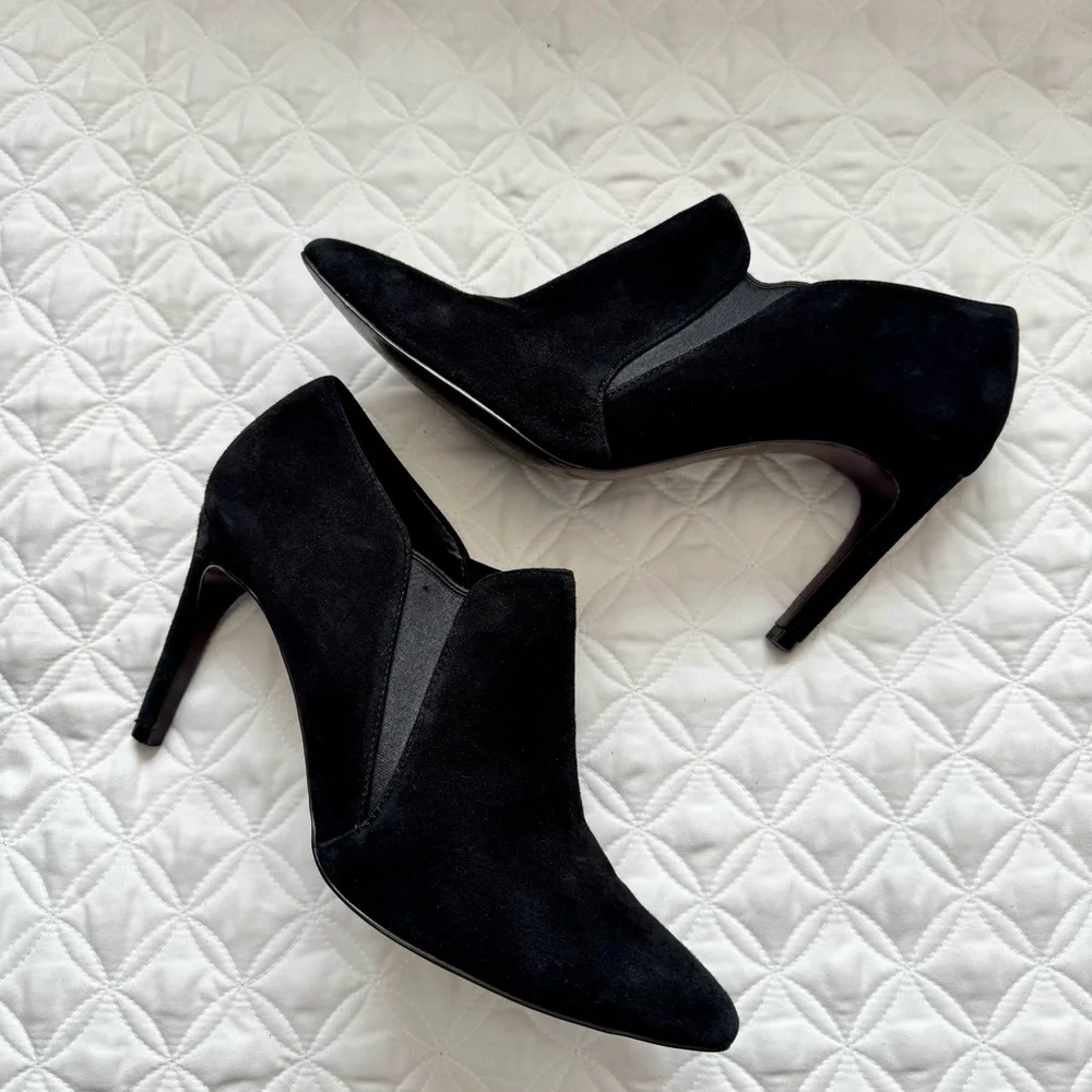 Cole Haan Allaire Shootie II Pointed Toe Suede Heeled Ankle Bootie Black Sz 9.5